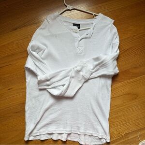 White Long Sleeve Henley Shirt